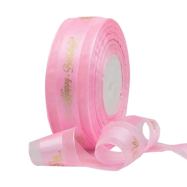 Fita de organza de bolinhas para aniversário, luxuosa, 15mm, 20mm, fio plissado, personalizado, estampado, feita de organza