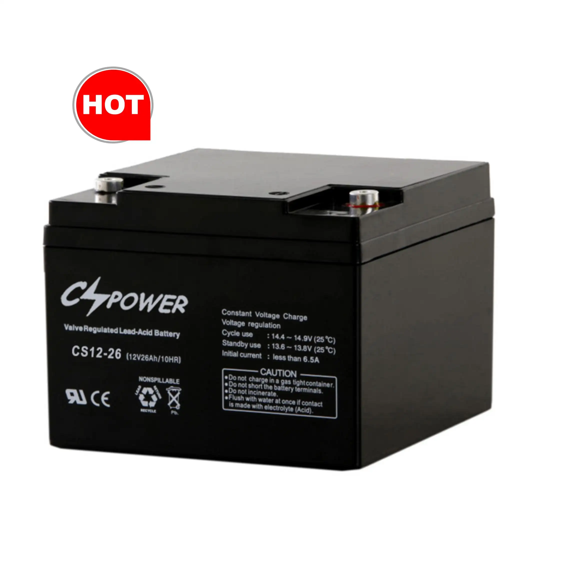CSPower 12V 26ah Deep Cycle AGM UPS Vrla Lead Acid Storage Battery CS12-26