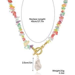 New Colorful Natural Stones Beaded Gravel Pearl Charms Necklace Collarbone <strong>Chains</strong>
