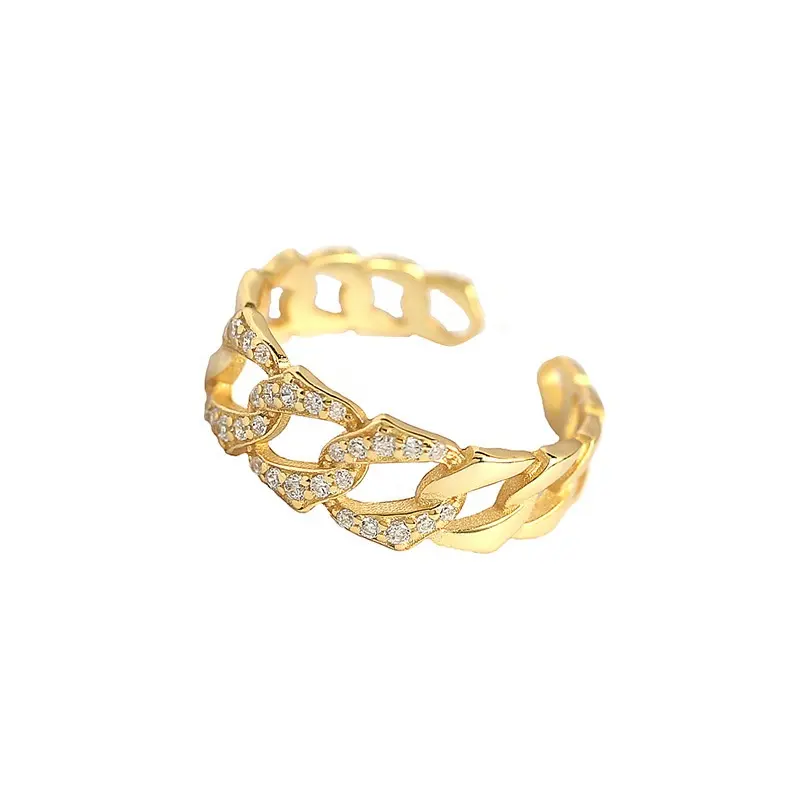 Ingrosso 925 coreano argento Sterling anello geometrico a catena con zirconi set anello premium da donna
