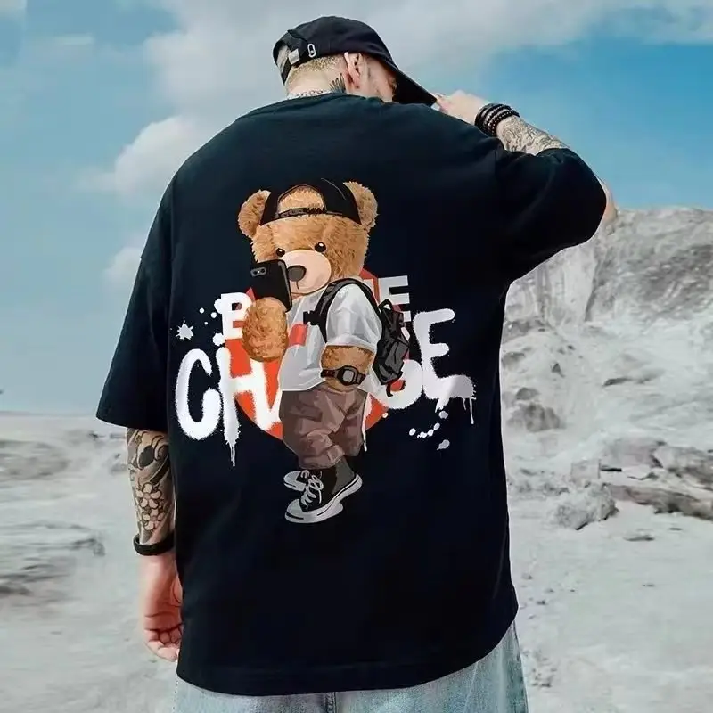 Conyson Nieuwe Aankomst Volwassen Design Mode Korea Streetstyle Halve Mouw Losse Drop Shoulder Oversized Heren Vintage T-Shirts