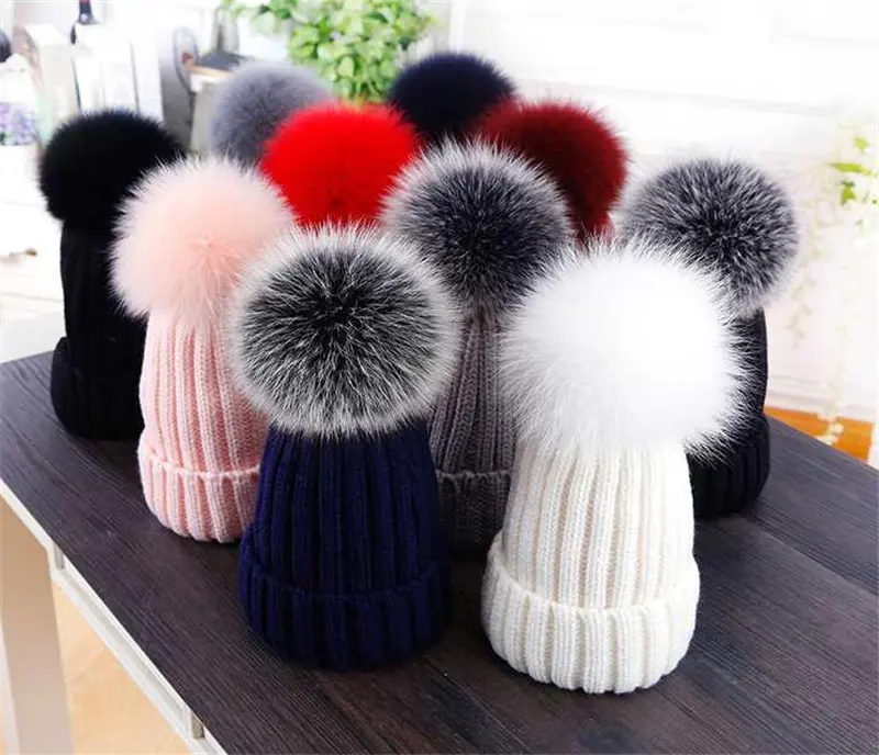 Fazer o seu próprio chapéu do inverno/gorro chapéu com pele pompom/malha chapéu pom pom