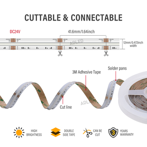 Ul được liệt kê 840chip 2700k-6500K có thể thay đổi Trắng <span class=keywords><strong>RGB</strong></span> COB <span class=keywords><strong>LED</strong></span> Strip <span class=keywords><strong>12</strong></span> mét PCB 41.6 mét cuttable 16 wát/mét ánh sáng <span class=keywords><strong>RGB</strong></span> CCT <span class=keywords><strong>24V</strong></span> <span class=keywords><strong>LED</strong></span> COB Strip - Product Image 4