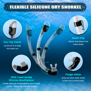 Masker selam panorama profesional, masker selam Scuba anti kabut tampilan lebar kering dengan Set sirip Snorkel - Product Image 5