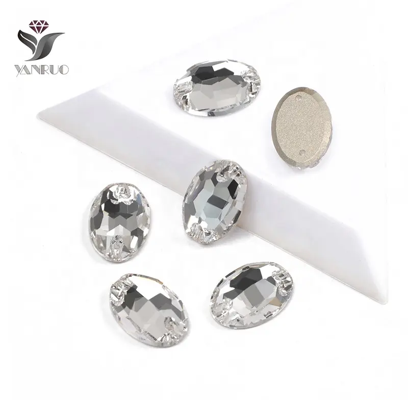 YANRUO-piedras ovaladas transparentes, diamantes de imitación brillantes, para coser en la parte trasera plana, de todos los tamaños