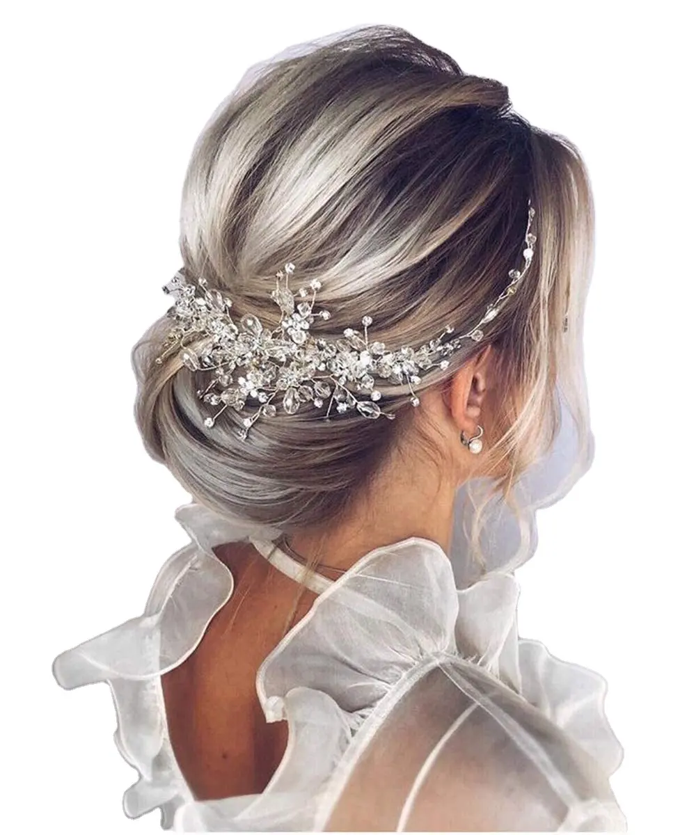 Hot-selling Noiva Acessórios de Cabelo Hand-made Crystal Shaped cabelo Crystal Yarn Dress Acessórios Headdress Para Casamento
