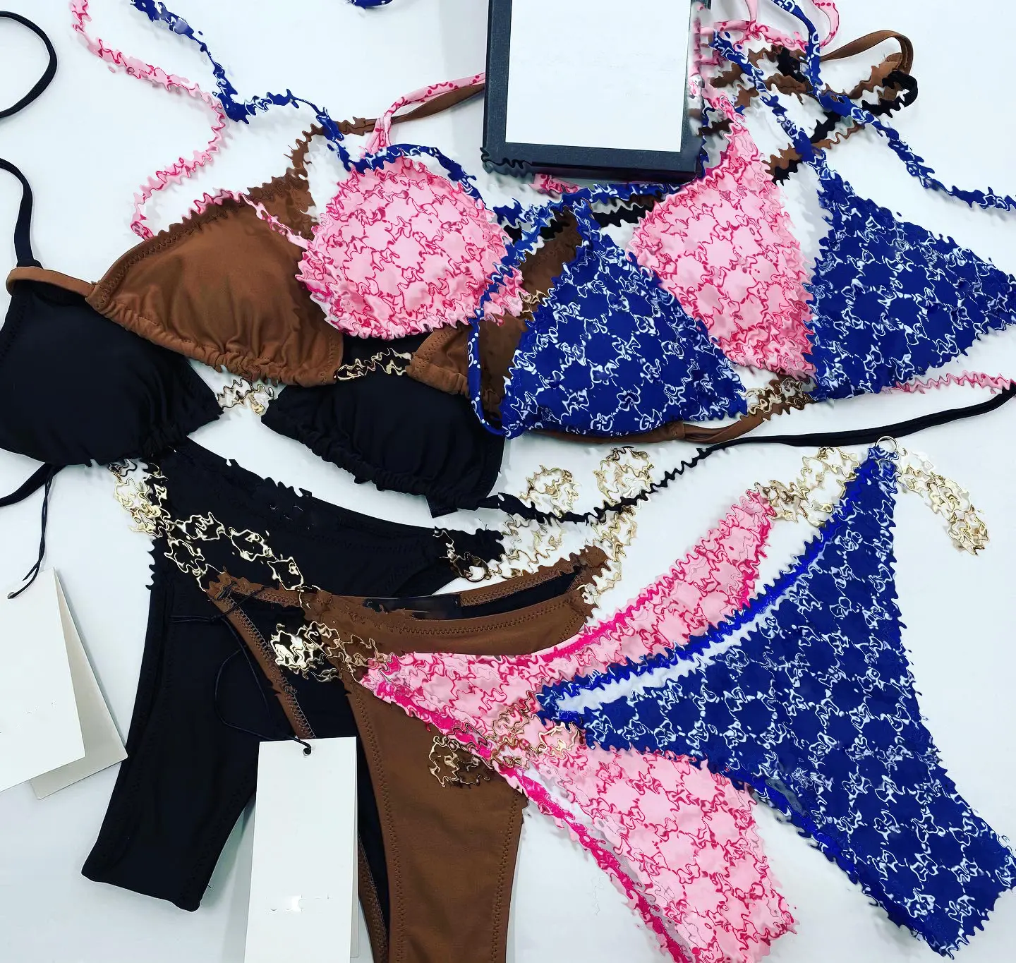 2022 Custom Designer Luxus Bikini Set Badeanzüge Sexy Triangle Letter Print Badeanzüge Berühmte Marken Frau Bade bekleidung