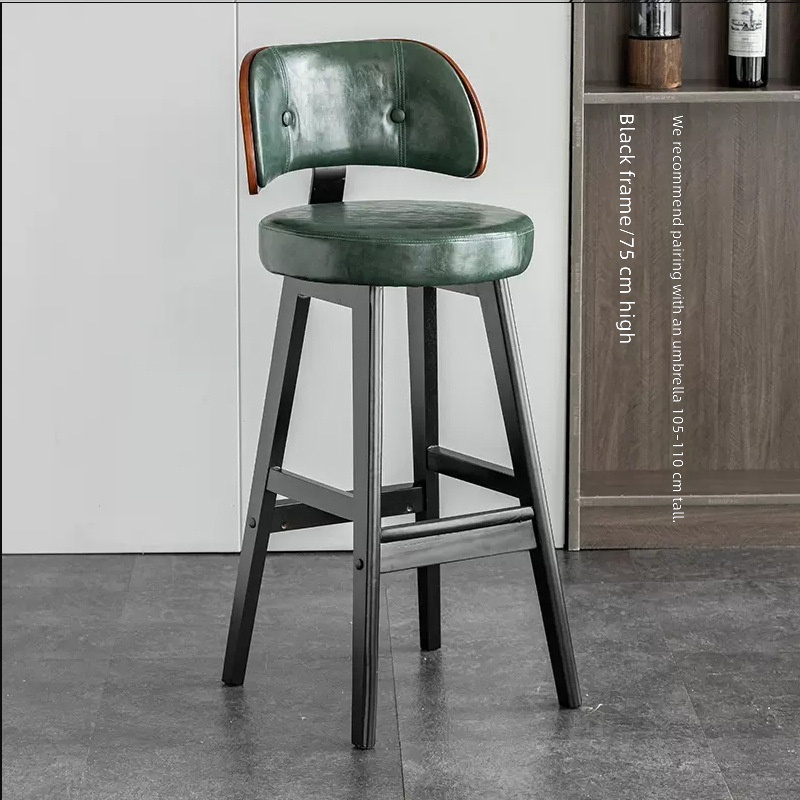 black solid wood feet-dark green leather