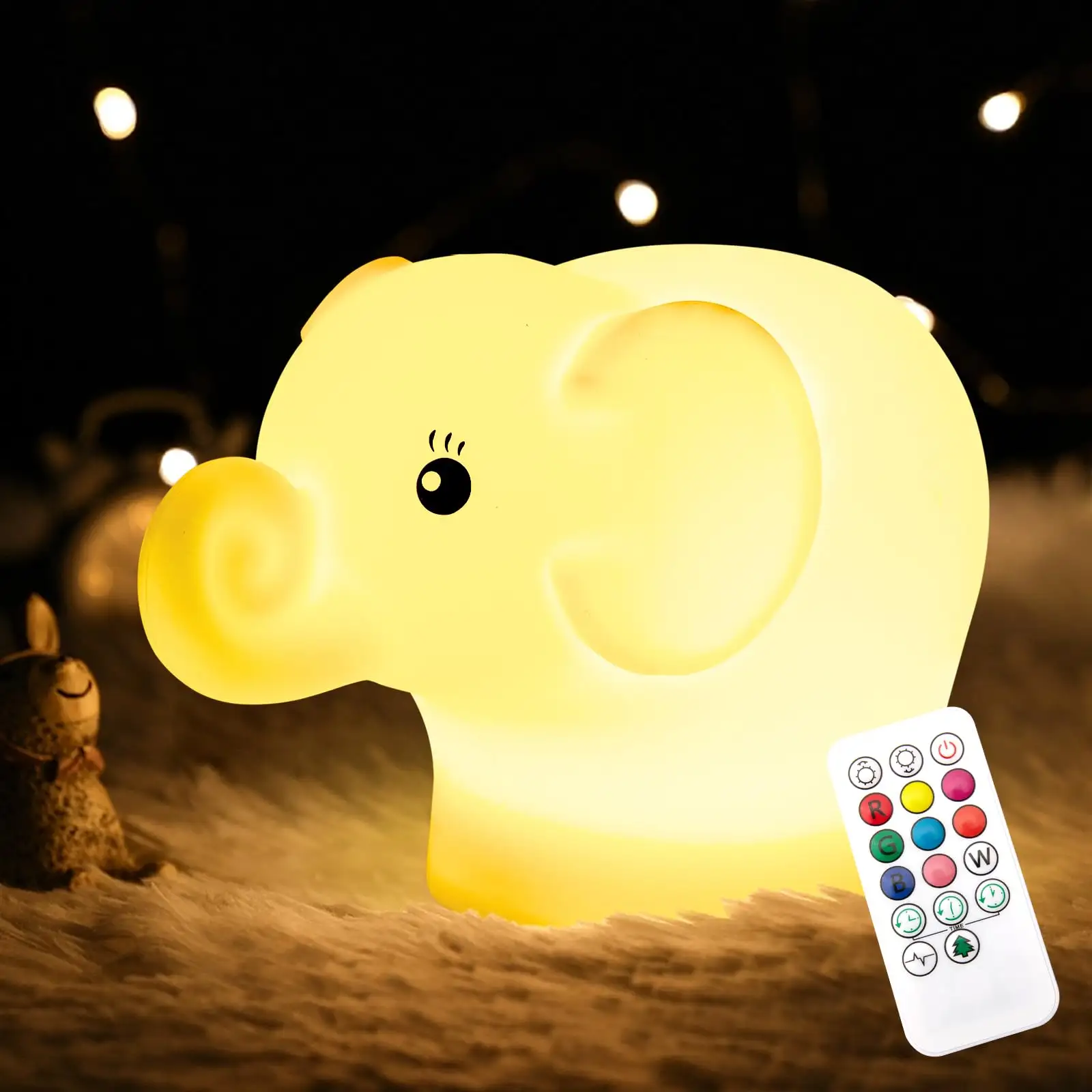 Cores Mudando Recarregável Crianças elefante Night Light Bedside Lamp para Amamentação Criança Bebê Crianças