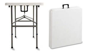 Meja Lipat Plastik Putih Portabel 4ft yang Tahan Lama dengan Desain Lipat Setengah untuk Makan di Luar Ruangan dan Acara - Product Image 4