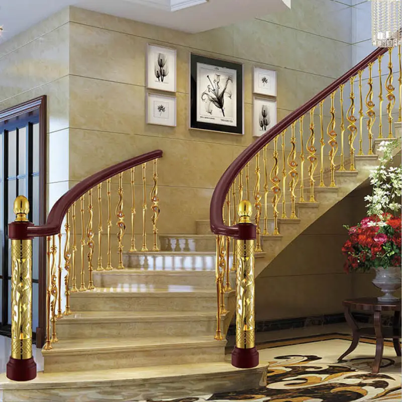 Üreticinin villa kapalı bakır ve alüminyum merdiven küpeşte ev ışık lüks alüminyum ve bakır oyma dubleks merdiven ha