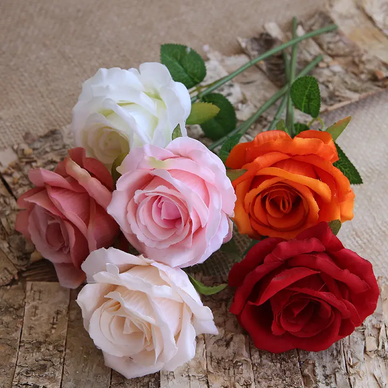 Real Touch Velvet Rose Red Artificial Flowers Fake Rose Home Party Decorations