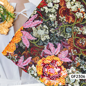 Kain renda bunga bordir jala bunga multi Warna penuh untuk gaun malam tas ransel dengan batang bordir datar - Product Image 4