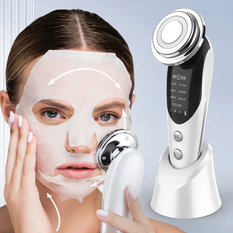 Prezzo di fabbrica 7 in 1 dispositivo di sollevamento del viso EMS ringiovanimento della pelle massaggiatore per il viso fotone terapia della luce macchina di bellezza Anti invecchiamento