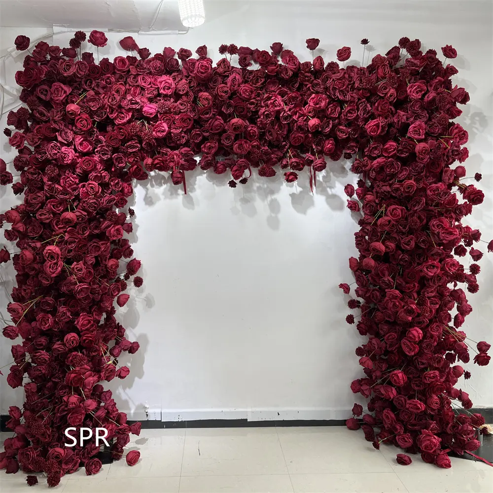 SPR Decorativo Roll UP Artificial Silk Rose Flower Wall Backdrop Painel Para Decoração Do Casamento Arch flor