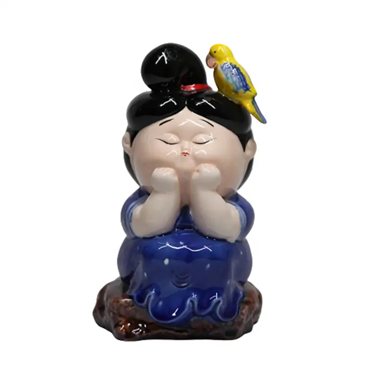 Prezzie Manufacturer custom DIY toy craft design ornaments Tang Dynasty ladies cartoon ceramic porcelain statue