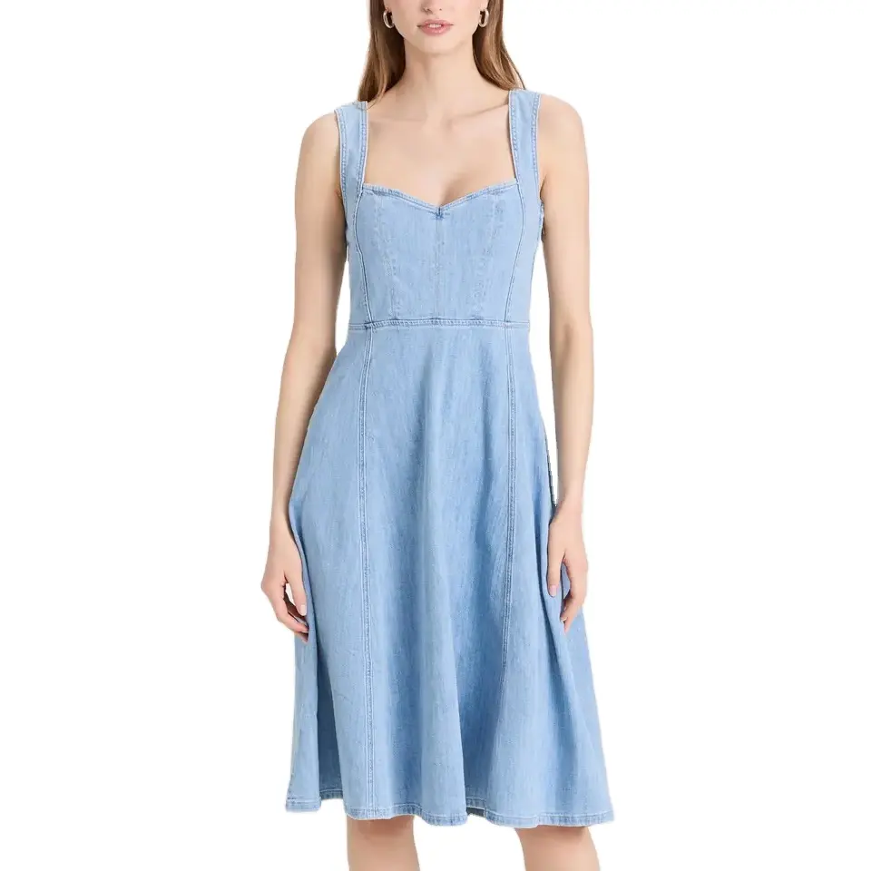 Personalizado nuevo estilo de moda vestido de Jeans mujeres azul claro señoras vestido de mezclilla para las mujeres