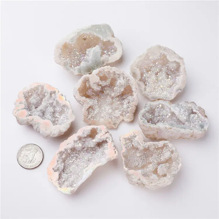 home decoration accessory electroplated color white druzy rough bare stone natural agate mini cornucopia white crystal cave