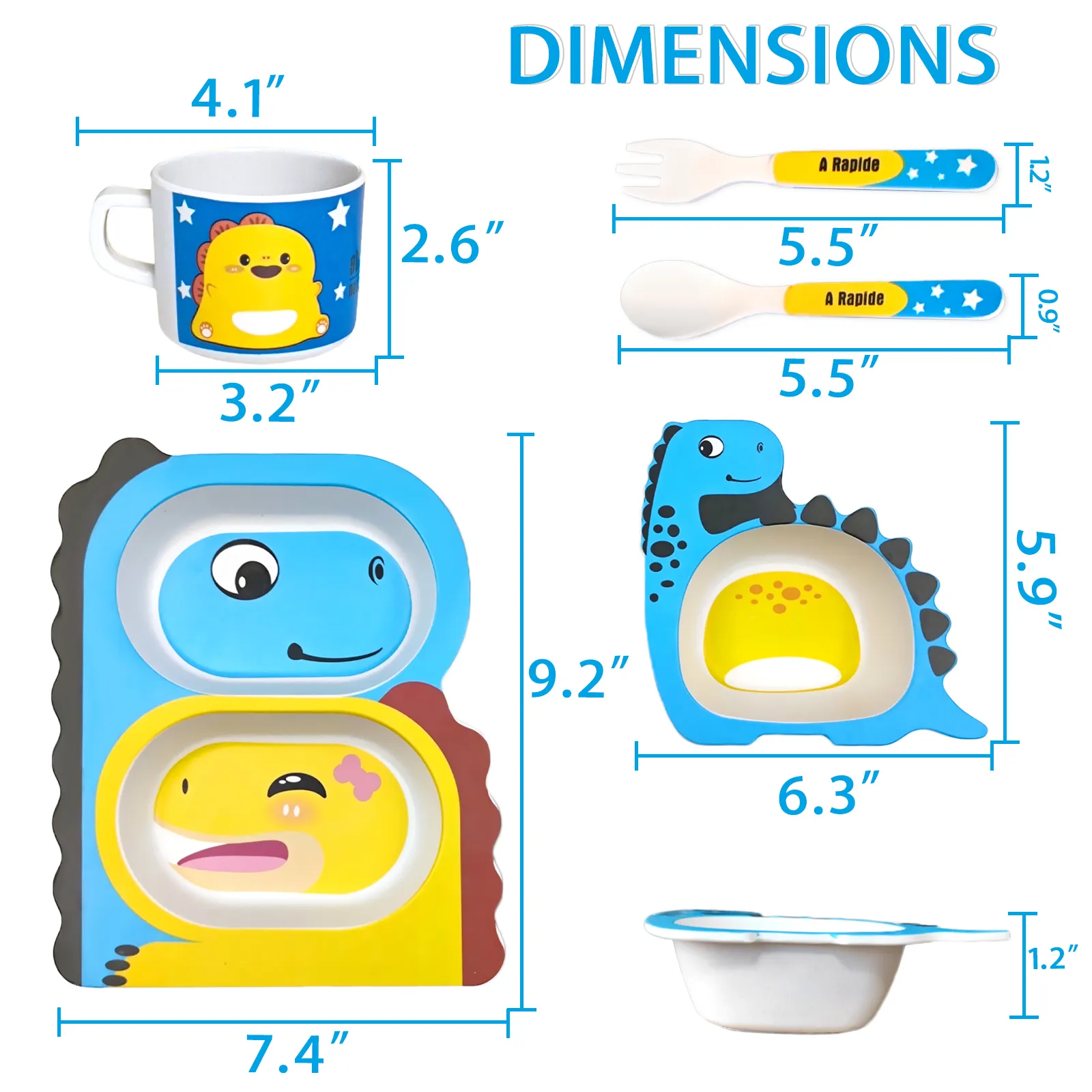 Vajilla de fibra de bambú para niños, platos y cuencos biodegradables para alimentación de bebés, juego de placa dividida de dibujos animados, 5 uds., novedad de 2022