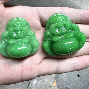 סיטונאי מיאנמר Bruma ירקן לבן ירוק צוחק Budda 35mm מגולף ירקן תליון עבור תכשיטי תלוי DIY אביזרים