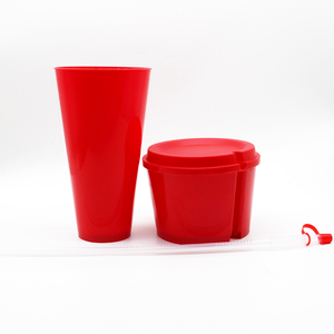 1.2Lブランク使い捨て2in1スナックドリンクカップ卸売カッププレーンレッドドリンクカップストロー付き - Product Image 6