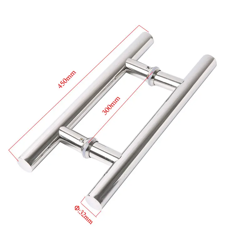 Stainless Steel H Type 300*450mm Double Sided Round Pipe Shape Glass Door Pull Handle For South America Market
