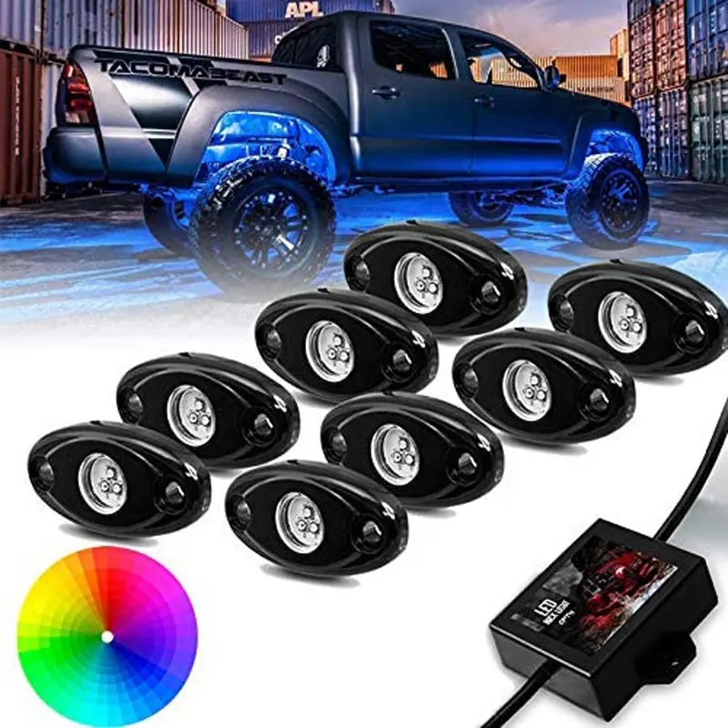 OVOVS Blue- tooth Control RGB Rock Lights Led Under Car IP68 Rock Light Pod 12v RGB 8pcs Pod