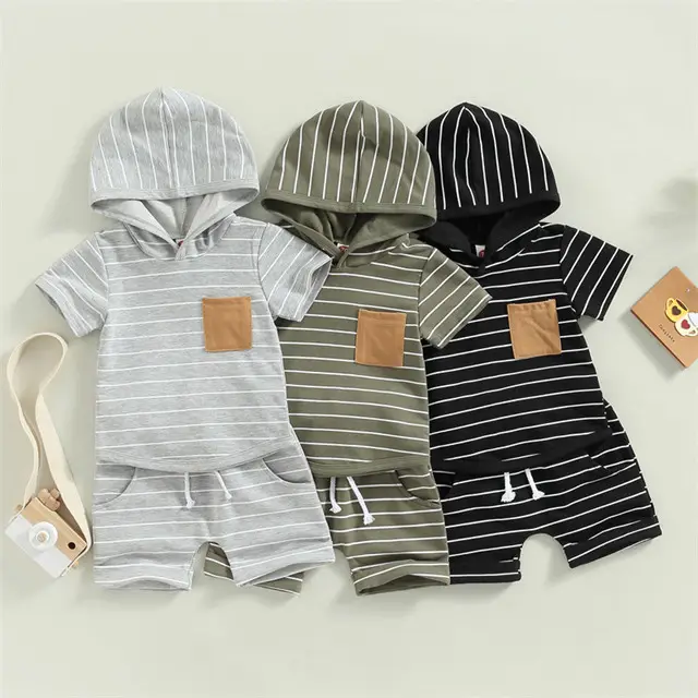 1 pz Logo personalizzato RTS estate neonato bambino vestiti cotone Top pantaloncini tasca a righe neonati due pezzi Set