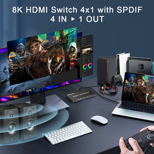 8K60Hz HDMI 2.<strong>1</strong> <strong>Switch</strong> <strong>4</strong> in <strong>1</strong> Out with Audio Extractor ARC EARC 3.5mm Audio Out Dolb-y Digital EDID for SONOS PS5 Xbox NVIDI