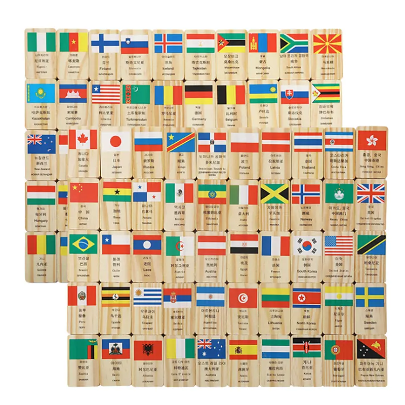 100pcs Multilingue Paese Nazionale Bandiera Domino Giocattoli di Legno La Comprensione del Mondo Domino Blocchi di Prima Educazione Gioco Cognitivo