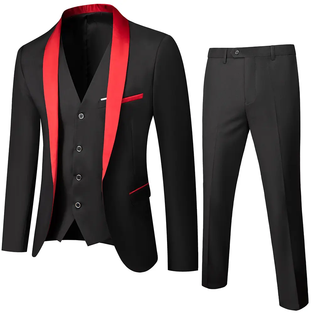 Erkekler sıska 3 parça Set resmi Slim Fit smokin balo Suit erkek damat düğün Blazers yüksek kaliteli elbise ceket pantolon yelek