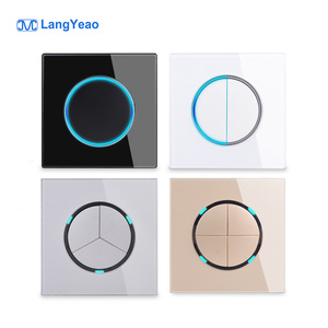 LangYeao Click <strong>on</strong> / Off Wall Light Switch with LED Indicator Pass Through Circular Button Switch Panel 1/2/3/4 Gang 1/2 <strong>Way</strong> - Product Image 1
