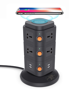 Enchufe de mesa Enchufe de extensión de torre 3 capas 10 salidas universales 4 puertos USB Cargador inalámbrico de 10W con interruptores individuales - Product Image 1
