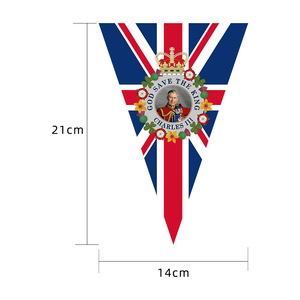 Bandera de cuerda con impresión personalizada, poliéster 2023, 14x21CM, UK king, Charles III, 100% - Product Image 2