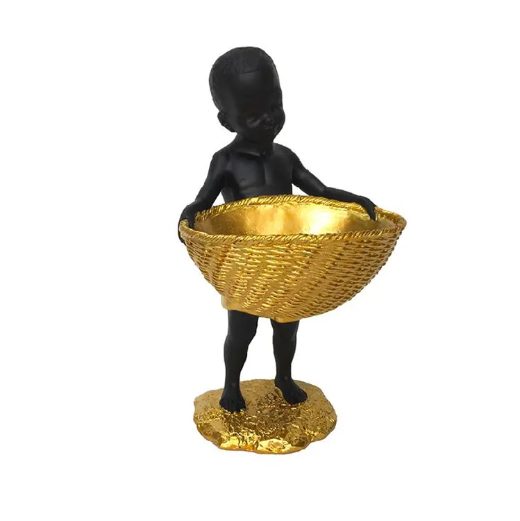 Vente directe d'usine résine artisanat cadeau ornements africain bol de fruits pour enfants statue décoration adapté à la décoration intérieure