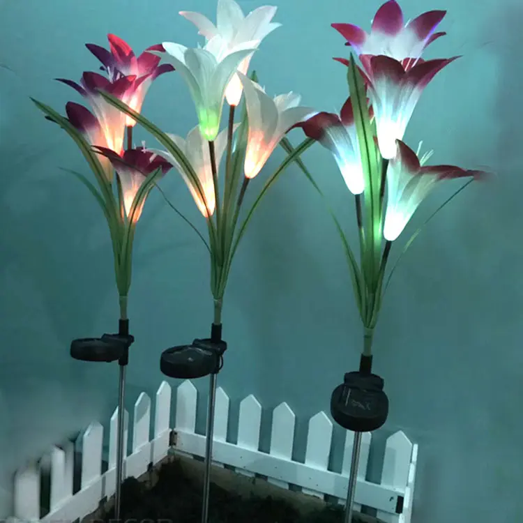 Linterna de flores artificiales de lirio LED solar con lámpara solar LED en forma de tulipán de jardín para decoración de paisaje flores LED solares