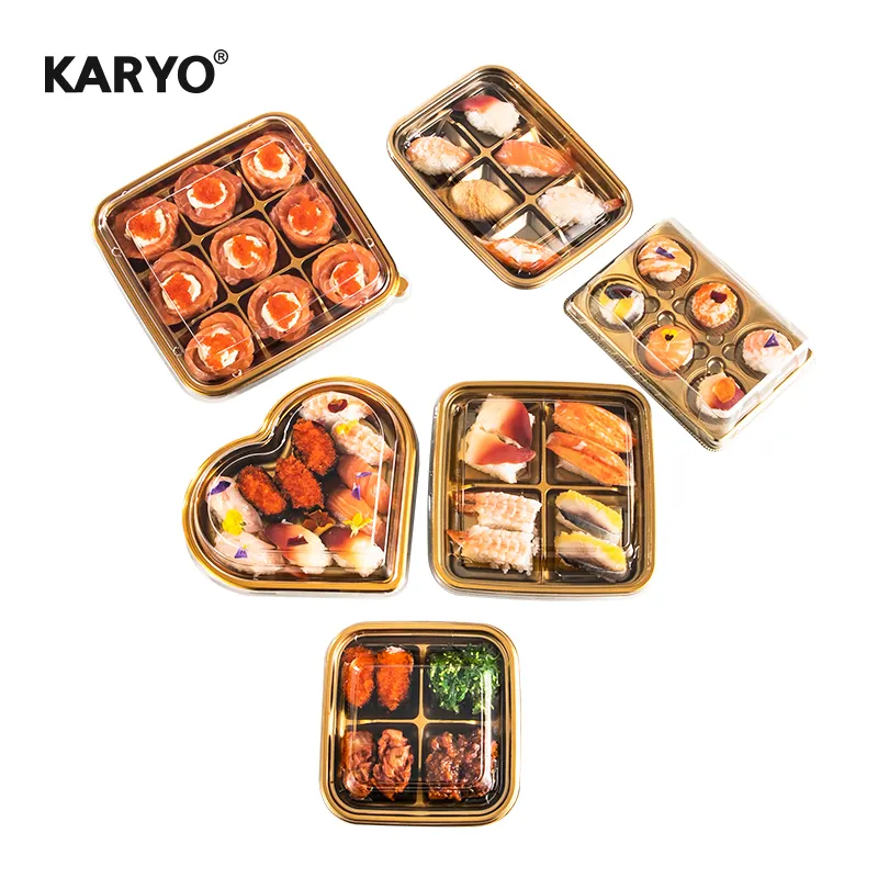 1303 9 rejillas desechables PET/PS sushi Togo Box square to go plato japonés bandeja de sushi de plástico con tapa caja de dulces de chocolate