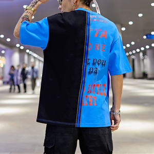 2022最新型号定制设计棉数码印花色块落肩男士嘻哈男士t恤 - Product Image 3
