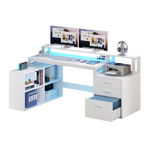 AJUNION 36 "L-förmiger Gaming-Schreibtisch-<span class=keywords><strong>Computer</strong></span> tisch mit LED-Leuchten Eingebaute Ladestation Ergonomischer Monitorst änder Reichlicher Speicher - Product Image 2
