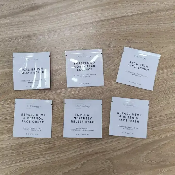 Brand Skincare Cosmetics Eye Cream Sample Sachet Packets Small Three Side Seal Mylar Bag For Body Lotion Shampoo