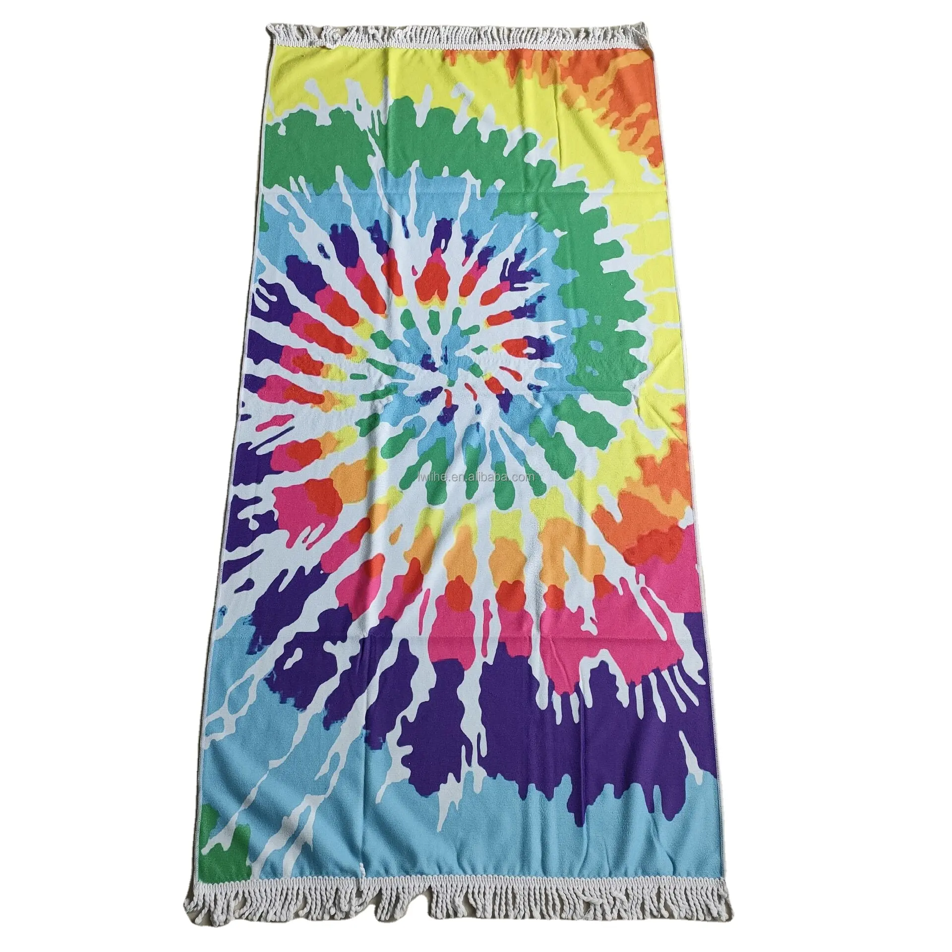Rectangle beach towel with fringe Custom logo pink beach towels sex with women tie dye beach towel with tassels