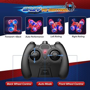 リモートコントロールカースタント<span class=keywords><strong>RC</strong></span>カー360 ° 回転2.4GHz充電式4WDホイールライトおもちゃカーギフト女の子用
