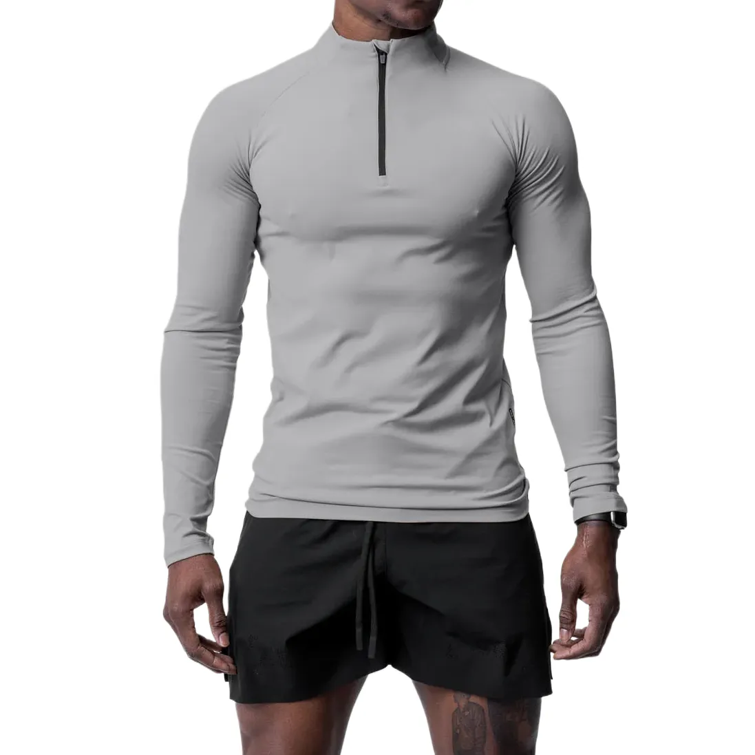 Camiseta deportiva de manga larga con cremallera 1/4 para hombre, camiseta de culturismo para gimnasio, ejercicio físico, camisas ajustadas con cuello y cremallera