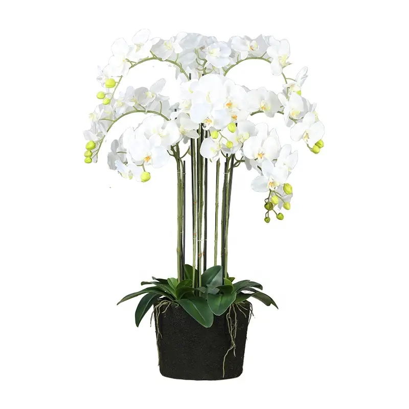 Orquídea artificial en jarrón de seda, orquídea blanca de calidad, planta en maceta, orquídeas artificiales con maceta