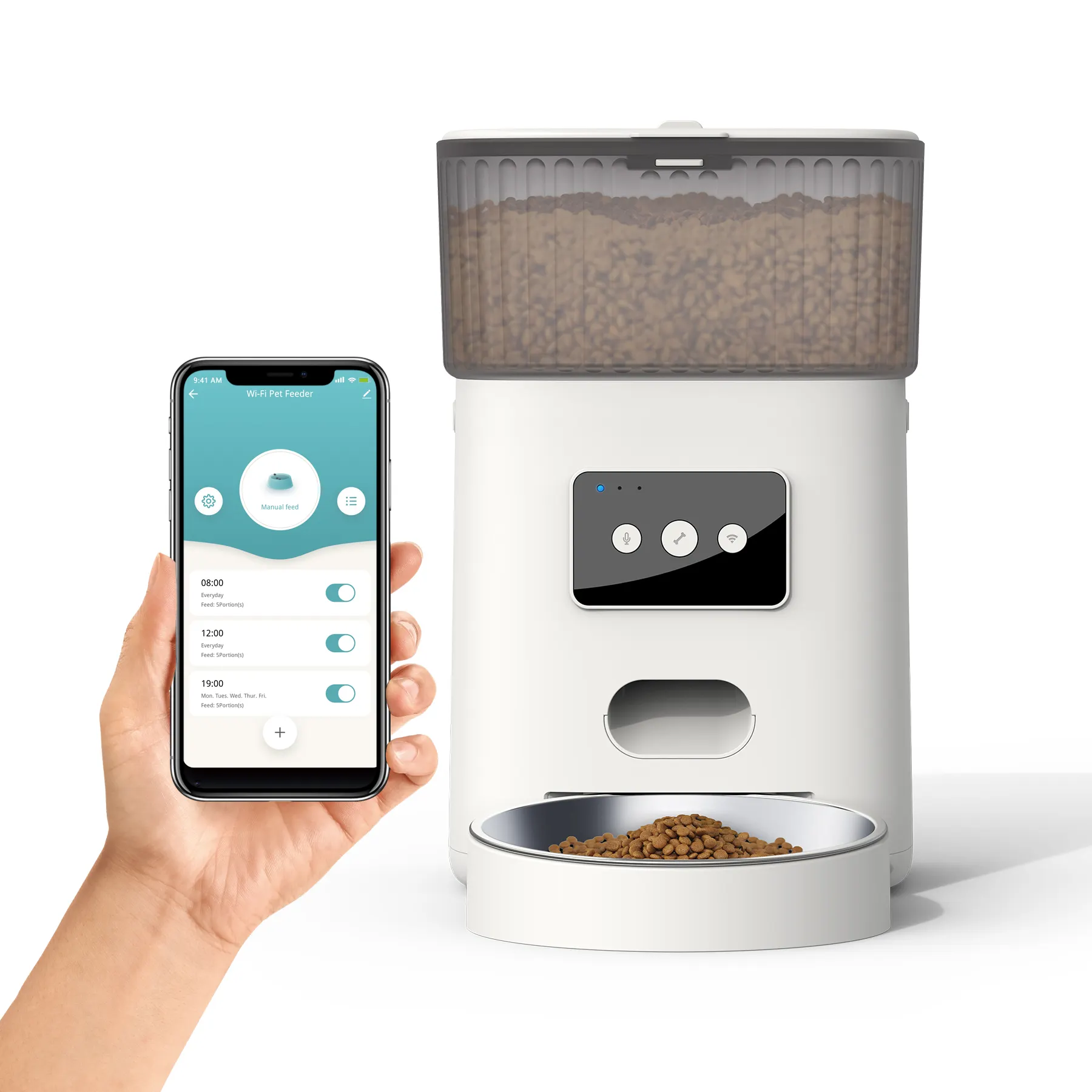 Alimentadores automáticos para gatos, alimentador eléctrico para mascotas con Wifi, 4L, Control remoto por aplicación, con tazón de acero inoxidable
