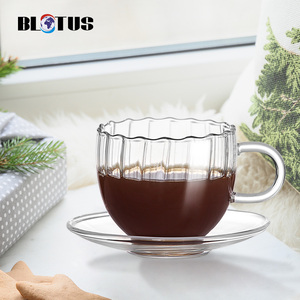 AIHPO05 özel çevre dostu yalıtımlı kullanımlık fantezi ucuz 8oz el yapımı nervürlü temizle cam kupa Cappuccino kahve fincanları ve altlık - Product Image 2