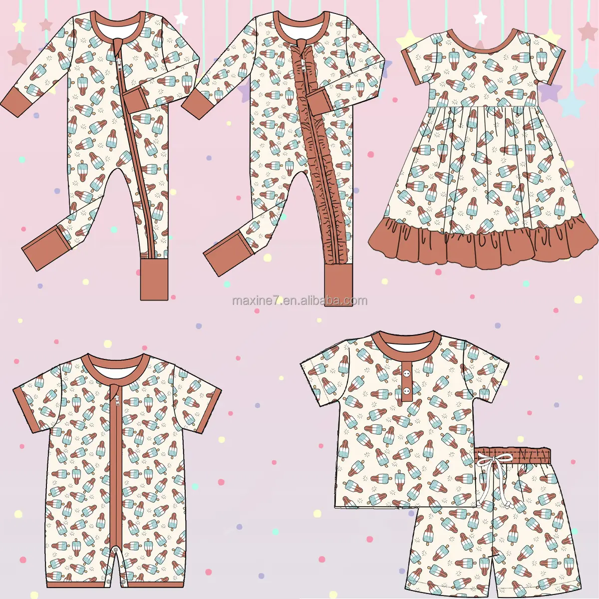 Jumpsuit bayi Viscose bambu pakaian anak-anak grosir Romper pakaian tidur anak perempuan cetak khusus katun 100%