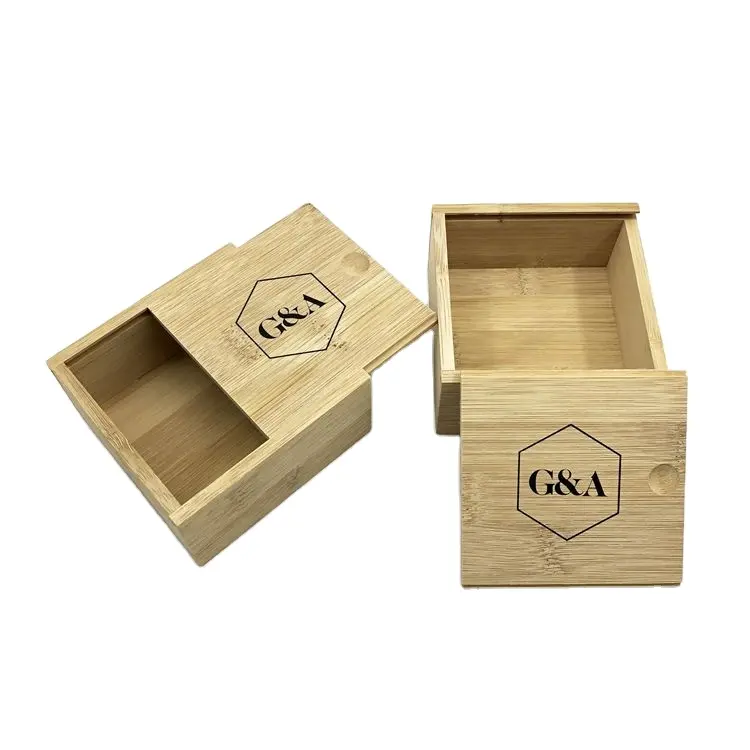 Caja de bambú de madera con tapa deslizante para regalo, pequeña, con logotipo personalizado