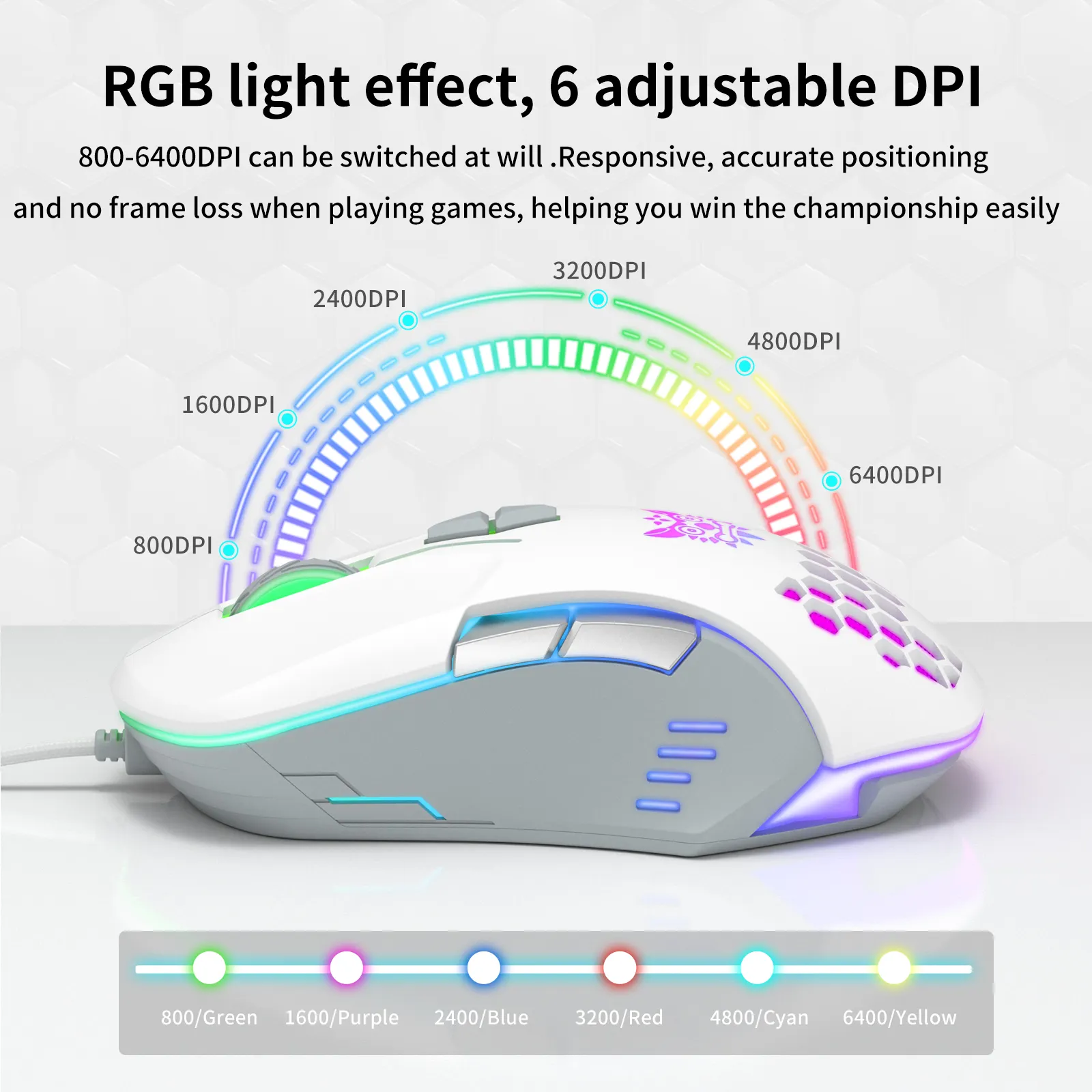 Onikuma เมาส์สีดำ Cw902แบบมีสาย USB สายเมาส์สำหรับเล่นเกมแบบปรับได้ความยาว1200 dpi