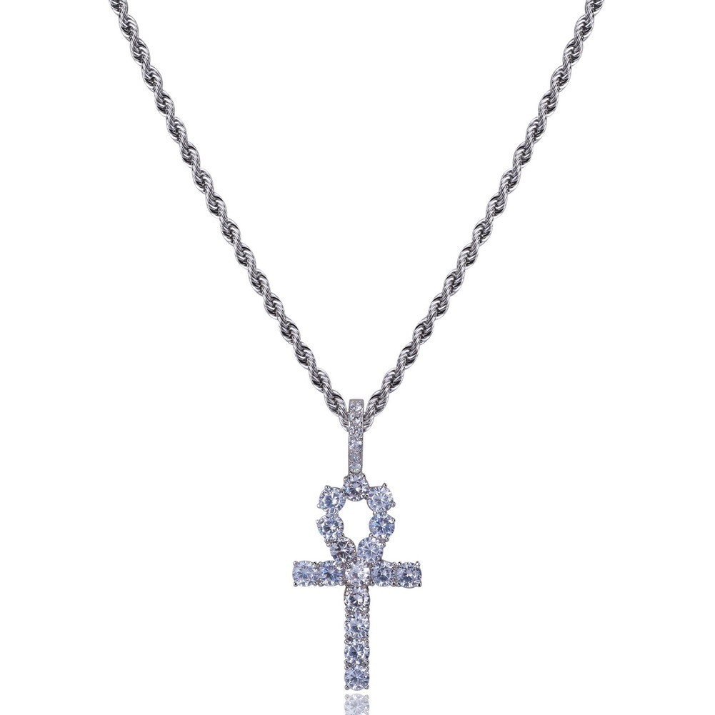 Silver cross heart white zirconium-with twist chai